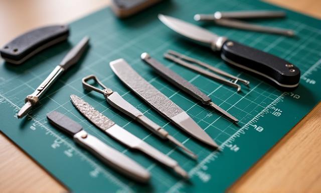 Precision hobby knives, cutting mats, and measurement tools